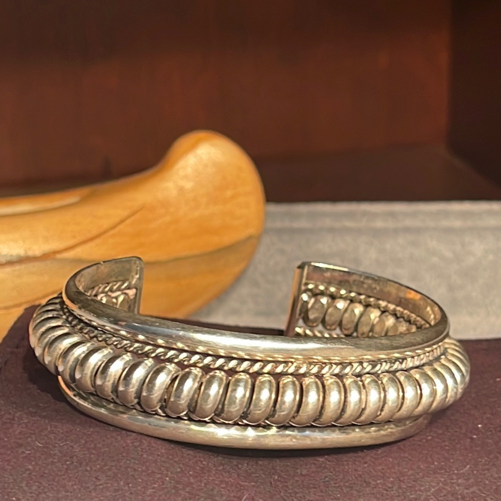 Handmade Navajo Indian Southwest Sterling Silver Rope Style Bracelet Cuff NWOT